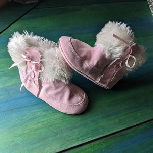 Pink fur baby booties